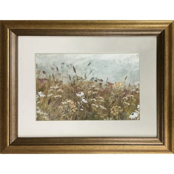 Home Decor Collection Landscape Wildflower Meadow II Vintage Antique Frame 13x10 Wall Art Decor, Rectangle Farmhouse Vintage Wall Art for Bedroom, Living Room, Bathroom, or Office