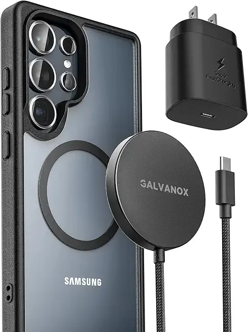 Galvanox Magnetic Wireless Charger for Samsung, Compatible with MagSafe - Set Includes Fast Charging PPS Power Adapter with 15W Charging Pod for Galaxy Phones (6FT)