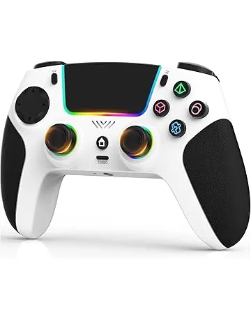 SFGSUP Wireless Controller for PS5/PC/MAC/iOS/Android/Steam Deck, With Hall Effect Joystick&Trigger/8 RGB Lighting/Turbo/Dual Vibration/Programmable/Headset Jack/Touchpad/1500 mAh Battery, White&Black