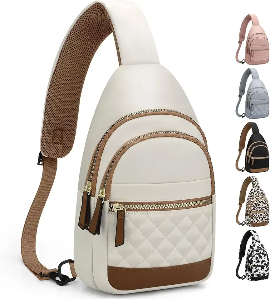 Sling Bag for Women Men Waterproof Crossbody Bags for Women Trendy Casual Fanny Pack with Convertible Shoulder Strap Chest Bag for Travel Hiking(Beige, Medium)