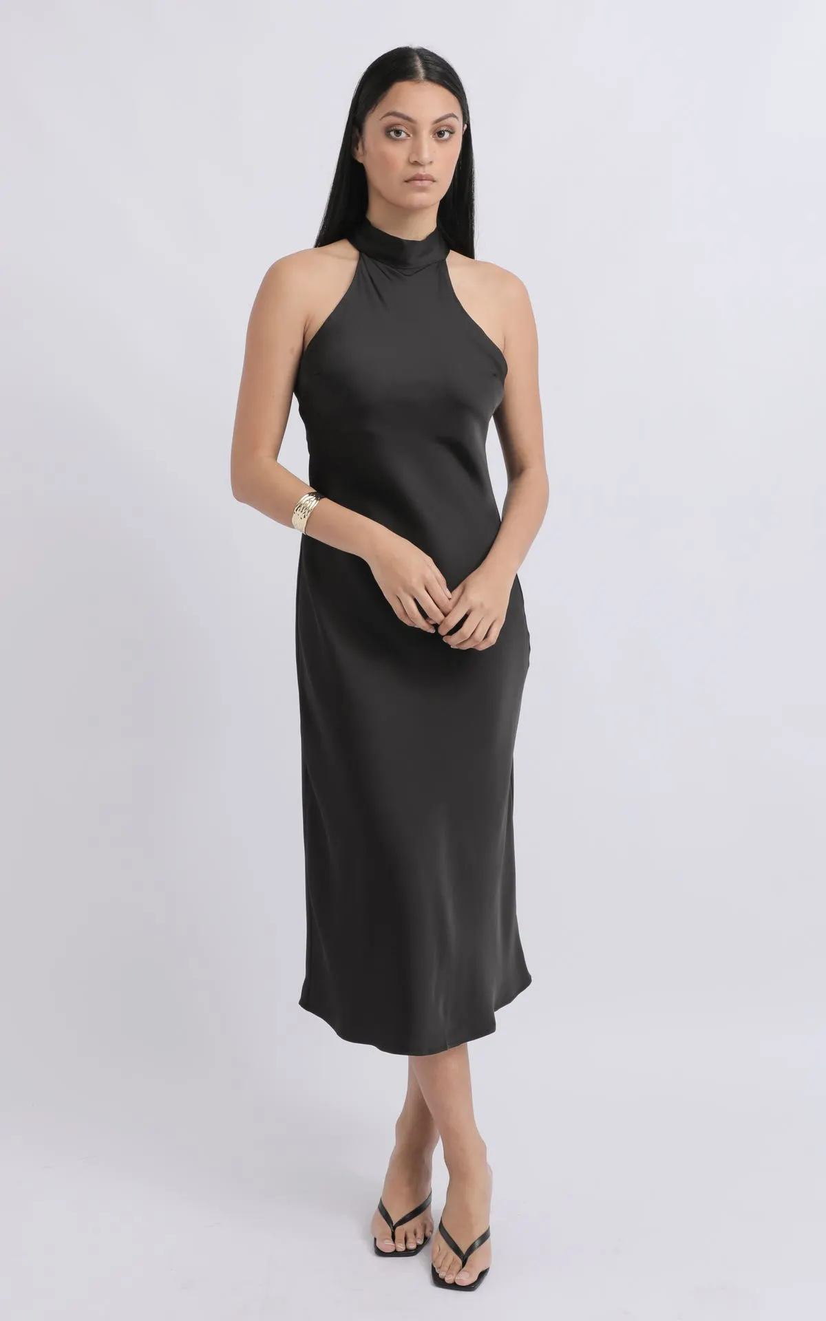 Satin Halter Tie Back Dress