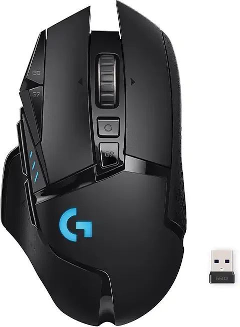 Logitech G502 Lightspeed Wireless Gaming Mouse with Hero 25K Sensor, PowerPlay Compatible, Tunable Weights and Lightsync RGB - Black