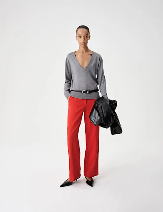 Hose mit geradem Bein und hohem Bund aus Twill