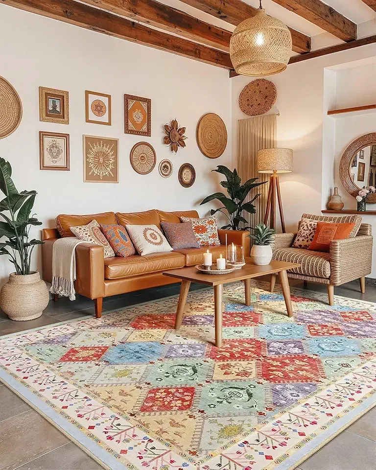 4x6 Washable Area Rug for Bedroom, Boho Non-Slip Living Room Rugs, Moroccan Floral Trellis Carpet Soft Low Pile Accent Indoor Mat for Nursery Kitchen Laundry Room, Cream