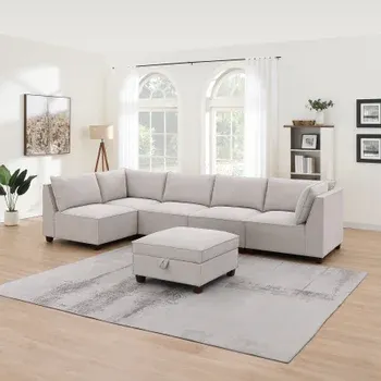 Marven 6-piece Fabric Modular Sectional with Storage Ottoman