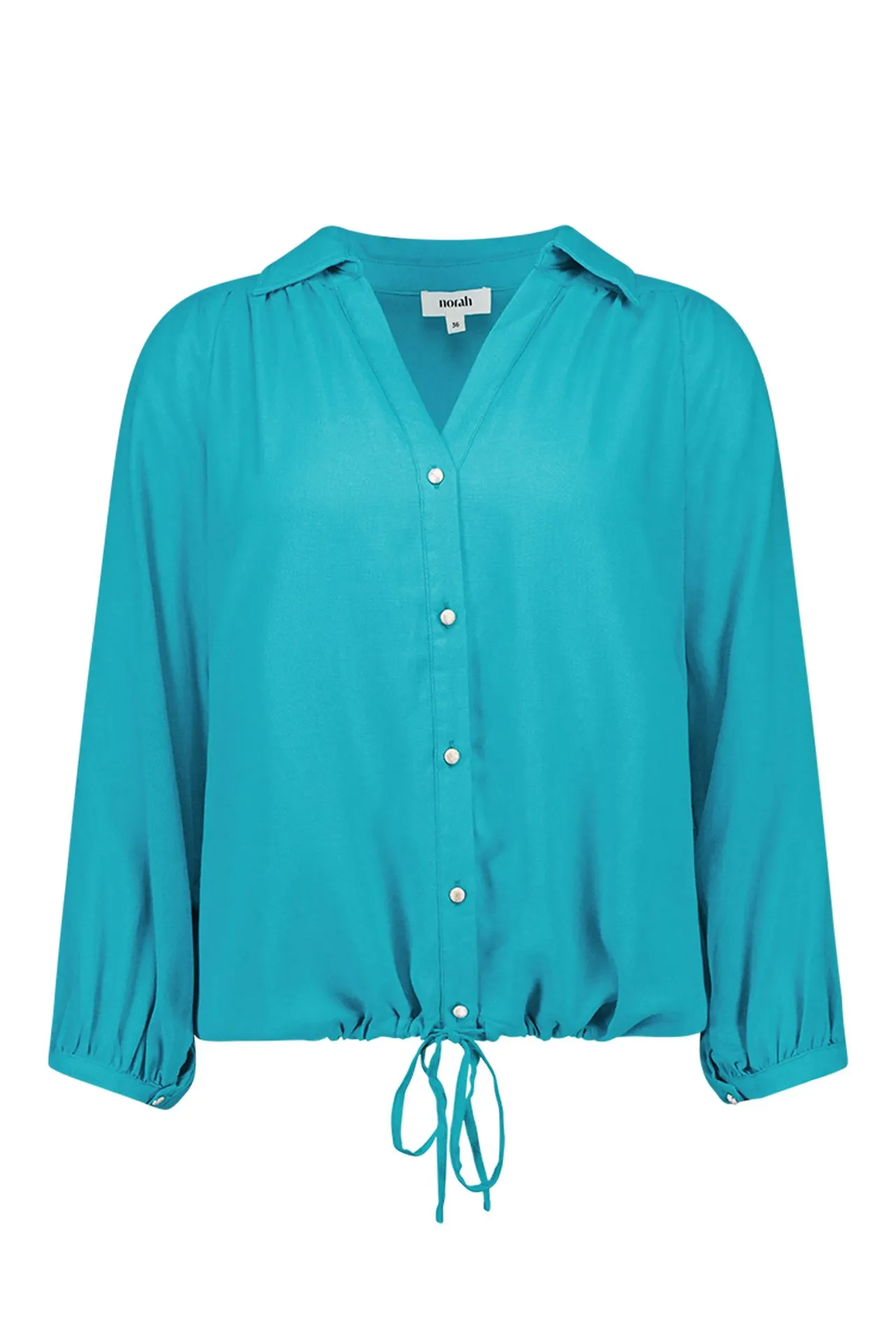 Turquoise blouse met trekkoord