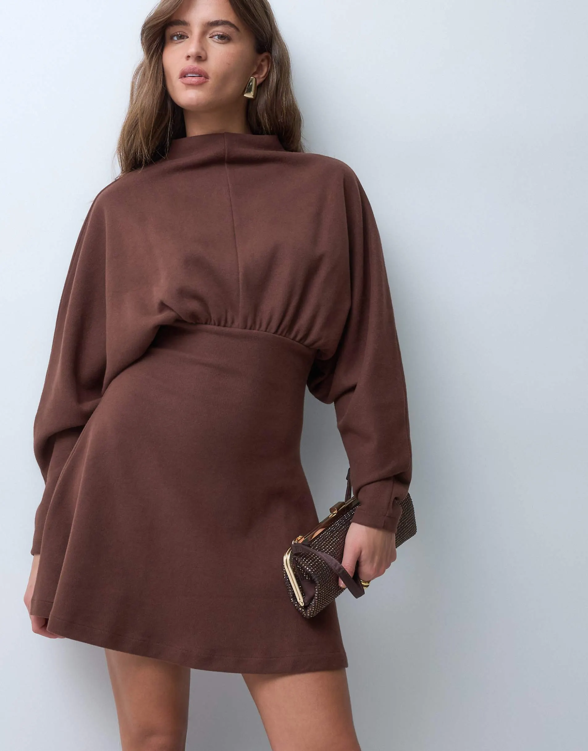 ASOS DESIGN supersoft cinched waist mini dress in chocolate