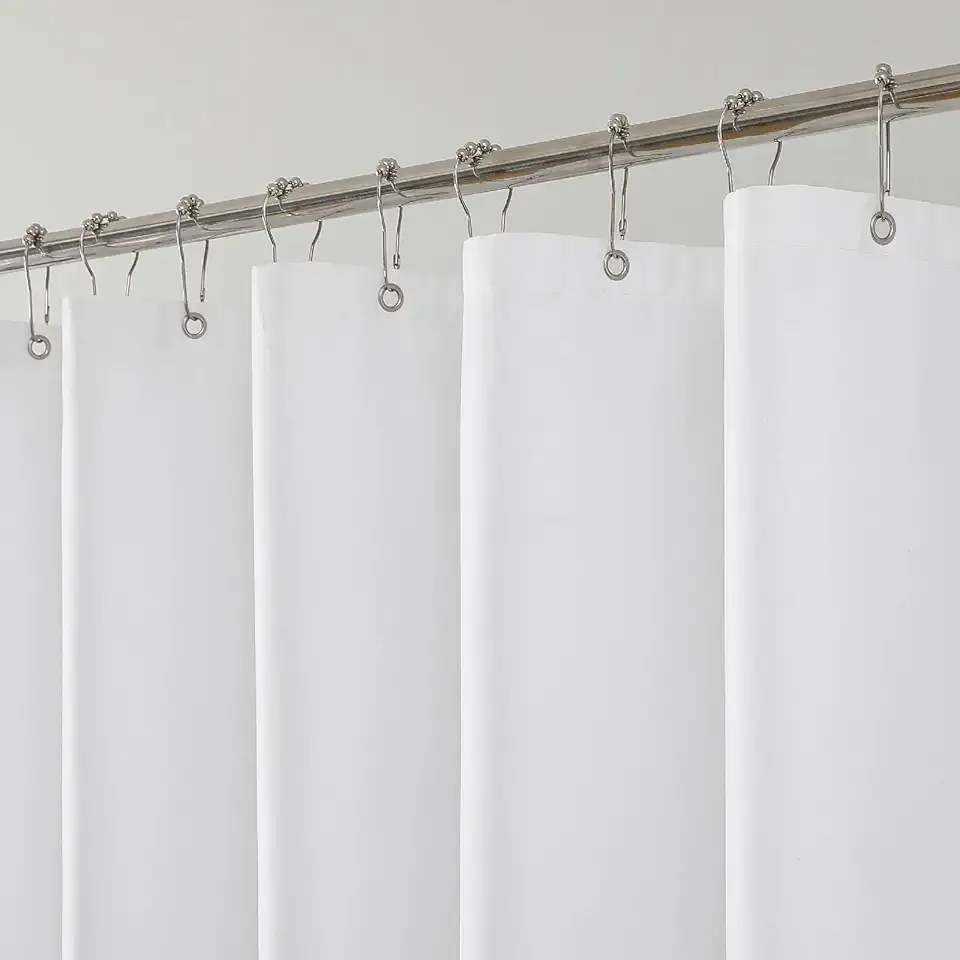 Water-Repellent Fabric Shower Curtain Liner - Hotel Quality Machine Washable, 3 Heavy-Duty Magnets with Rustproof Grommets & Weighted Hem, Standard Size 72x72in White