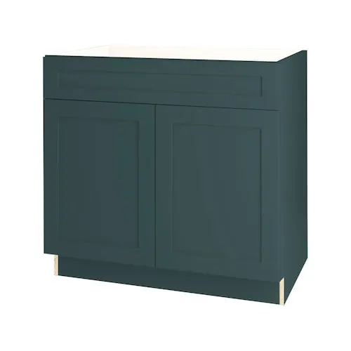 Thomasville Nouveau Rhett 36-inch W x 34.6-inch H x 24-inch D Shaker Style Assembled Kitchen Sink Base Cabinet/Cupboard in Lagoon Blue (BS36)