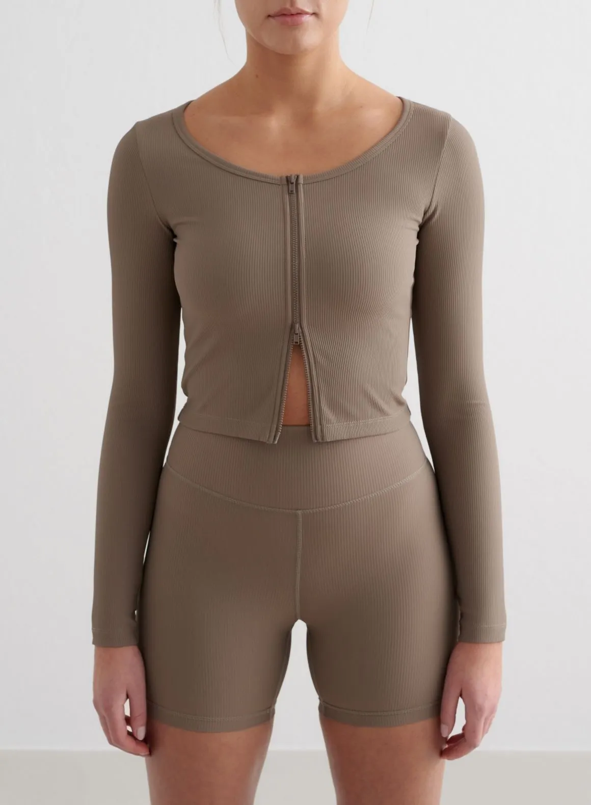 Nougat Ribbed Performance Zipped Cardigan