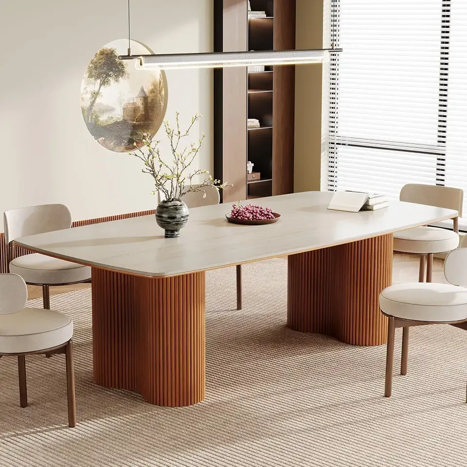 Tribesigns 78.7" Sintered Stone Dining Table for 8-10,Luxury Rectangular Kitchen Table with Solid Wood Legs, Mid-Century Dining Room Table for Living Room