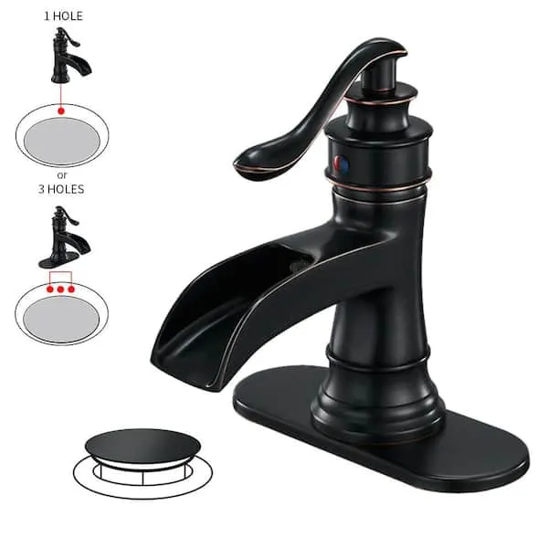 BWE Waterfall Single Hole Single-​Handle Low-​Arc Bathroom Faucet With Pop-​up Drain Assembly in Oil Rubbed Bronze