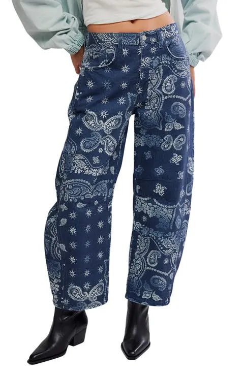 Free People Print Barrel Leg Jeans