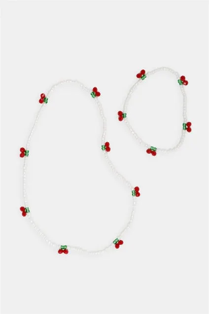 Kids set armband en halsketting met kersen