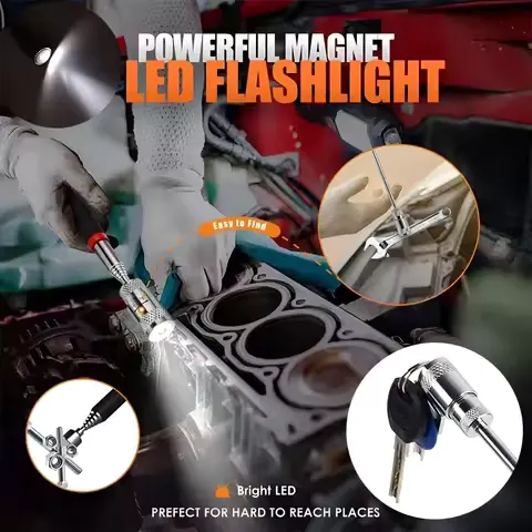 Magnetic Pickup Tool with LED Light & Swivel Head, Telescopic Extendable Magnet Pen for Screws Nuts Bolts, Auto Repair Hand Tool