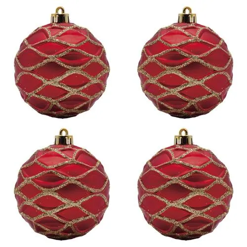 Enchanted Forest® 80mm Red Glittered Swirl Shatterproof Ornaments - 4 Pack