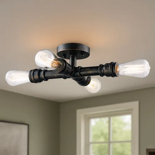 Patriot Lighting® Pipe II Washed Copper 4-Light Semi-Flush Mount Ceiling Light