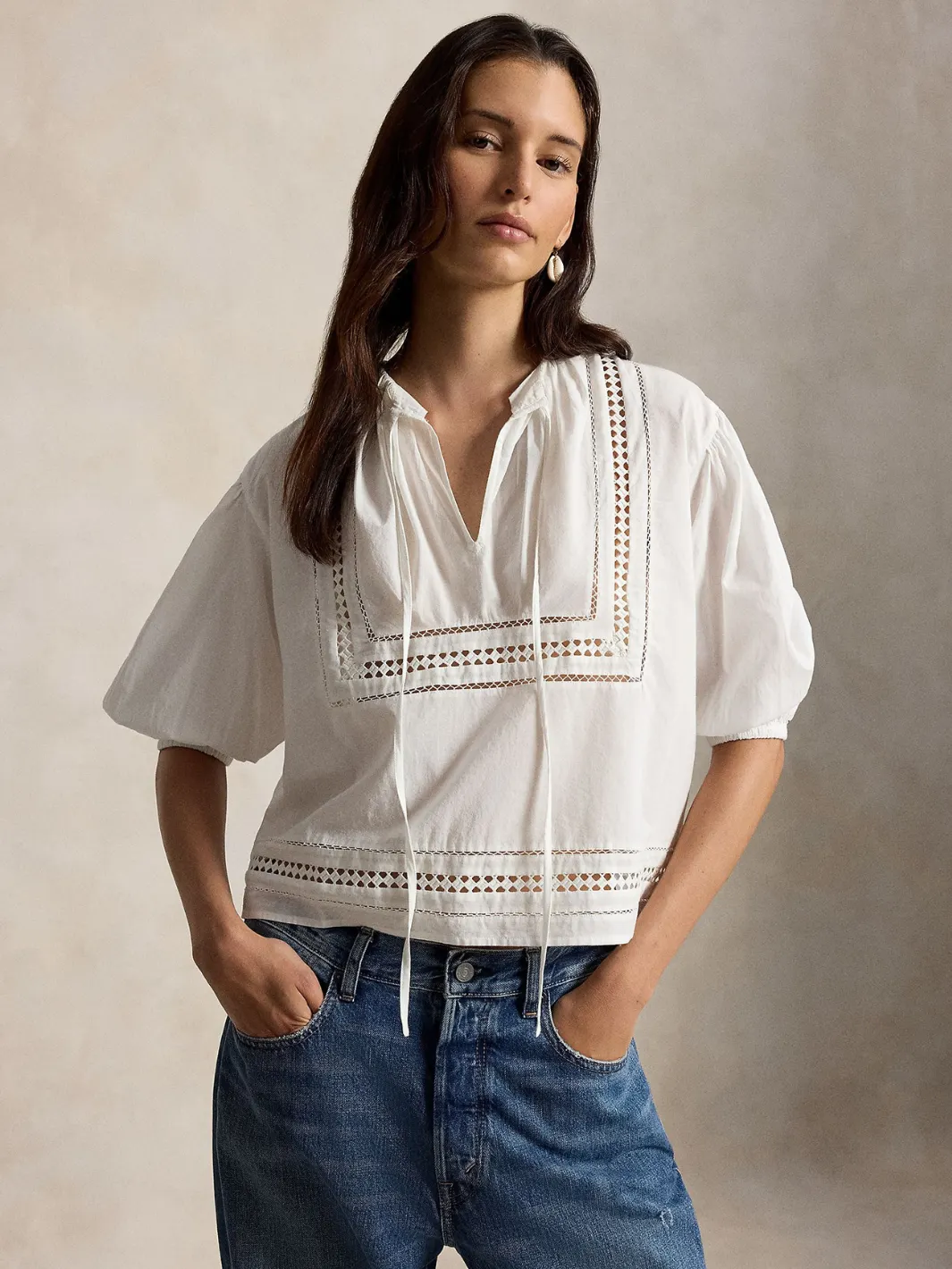 LACE-TRIM COTTON SHIRT
