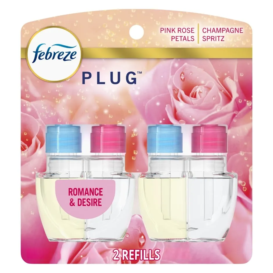 Febreze Plug In Air Freshener, Odor-Fighting Scented Oil Refill, Romance & Desire Scent, 2 Refills