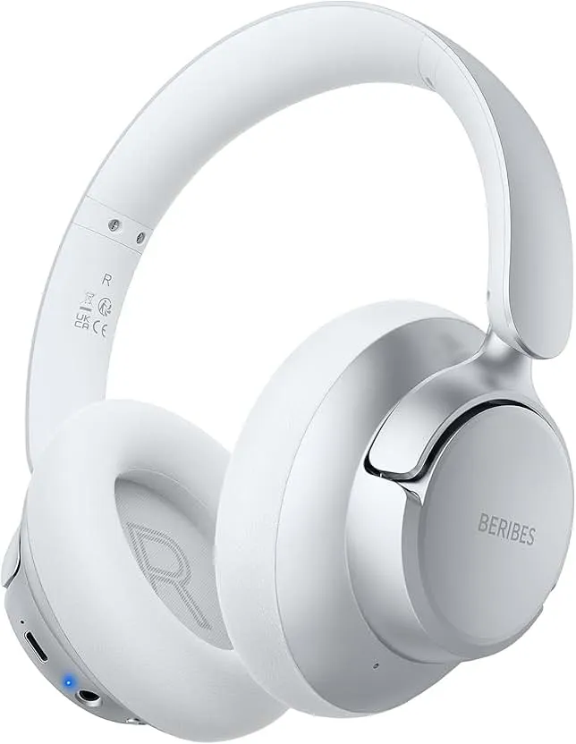 BERIBES Upgraded Hybrid Active Noise Cancelling Wireless Headphones with Transparent Modes,70H Playtime Bluetooth Headphones Wireless with Mic, Deep Bass,3.5MM Cable,Soft-Earpads,Fast Charging-Silver