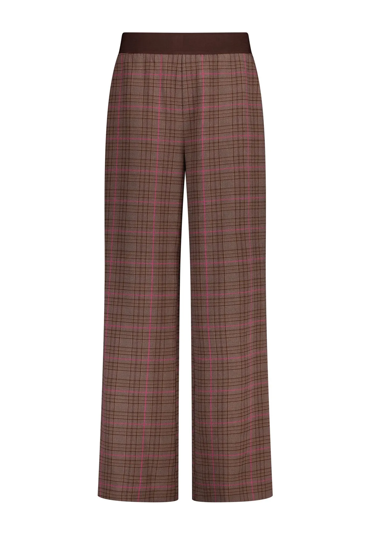Wide fit broek | Bruin/roze | Ruit
