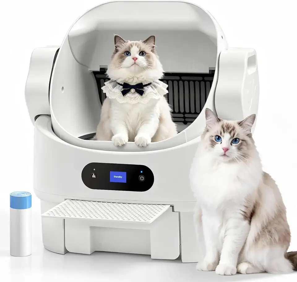 Self Cleaning Cat Litter Box,Automatic,Safety Sensor,Display,8L Waste Bin | Large Space,Ultra-Quiet,Multi-Cat Friendly,Fits Most Clumping Litter,Anti-Pinch,Detachable & Washable,Open-Top