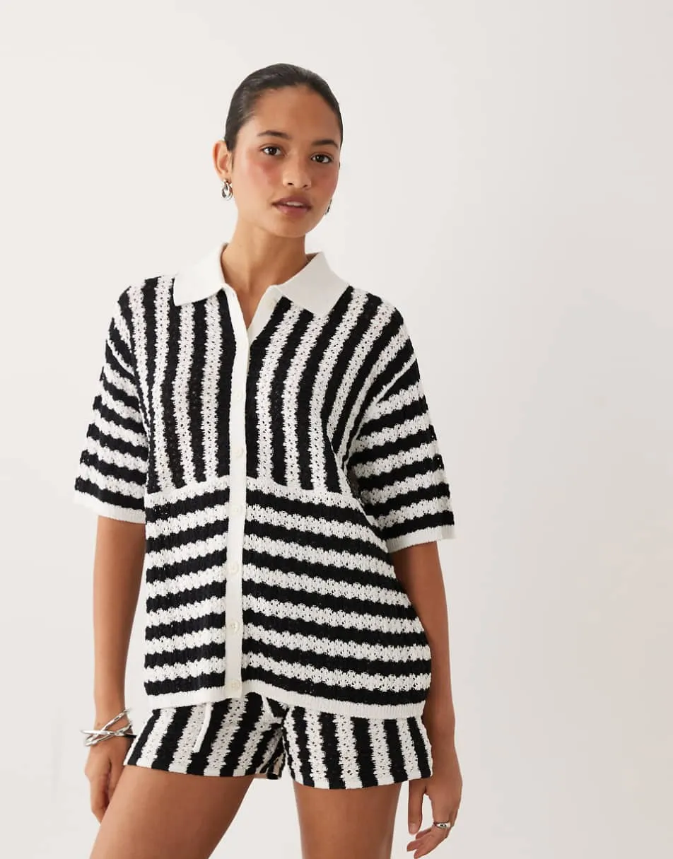 ASOS DESIGN slub stripe shirt co-ord in mono