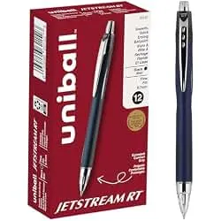 uniball™ Jetstream RT Ballpoint Pens, Black Ink, 0.7mm Fine Point, 12 Count | Retractable, Smooth Writing, Quick-Drying, Smear-Resistant, uni Super Ink™