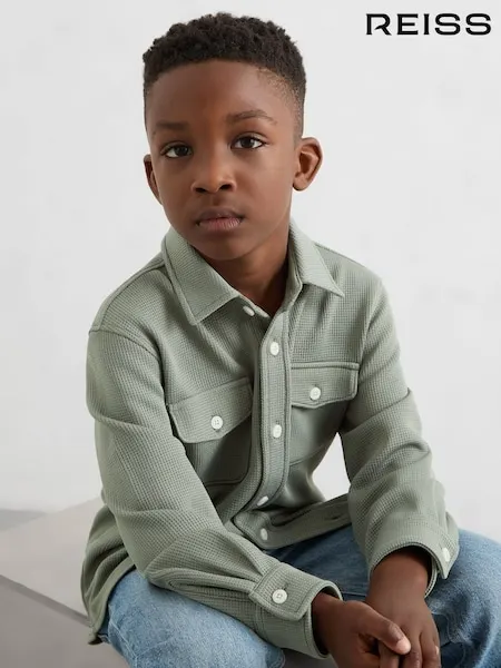 Reiss Navy Alabastor 3-9 yrs Waffle-Textured Twin-Pocket Overshirt