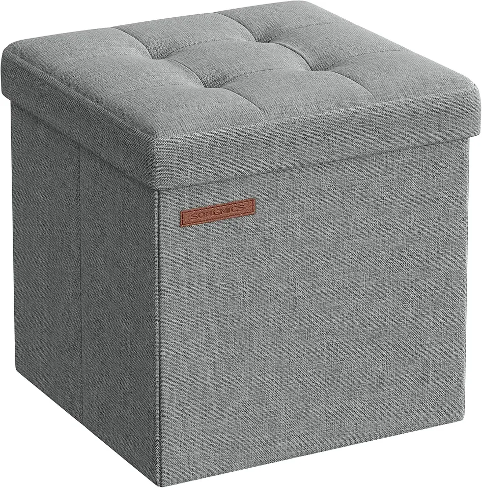 Storage Ottoman, Foldable Small Ottoman Foot Rest, 11.8 Inches Foot Stool, Cube Ottoman with Storage, Load up to 286 lb, for Living Room, Bedroom, Dorm, Light Gray ULSF028G02