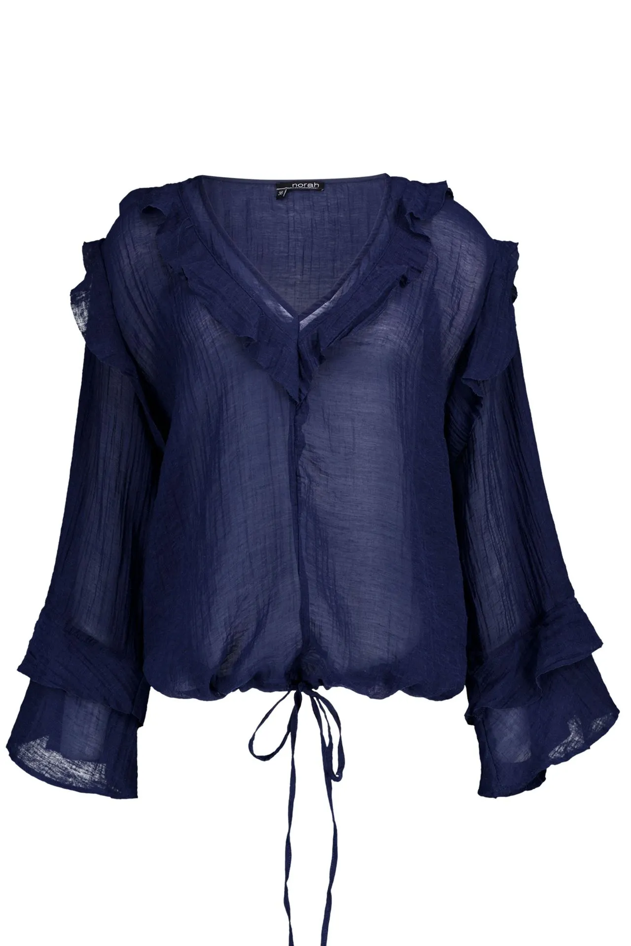 Donkerblauwe blouse met ruches