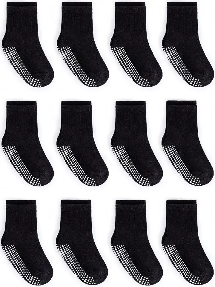 Baby Non Slip Grip Crew Socks with Anti Skid Soles for Infants Toddlers Kids Boys Girls