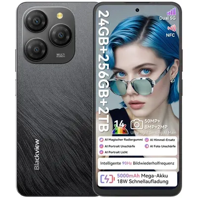 Blackview Shark 9 Handy 5G 24GB(8+16GB)+256GB/2TBTF,Octa Core,Super PD 50MP AI Fotoalbum, Smartphone ohne vertrag, 6.67“, 5000mAh, Dual SIM, 4K Video