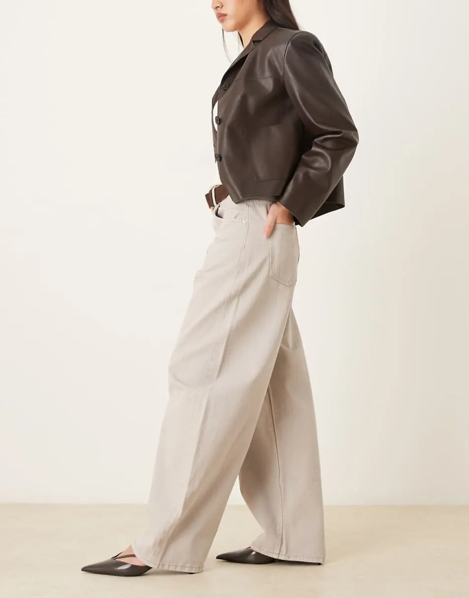 ASOS DESIGN high waisted barrel leg jeans in concrete