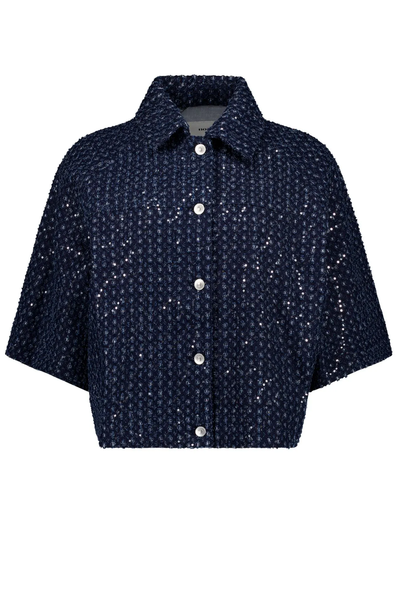 Donkerblauw denim jasje met pailletten