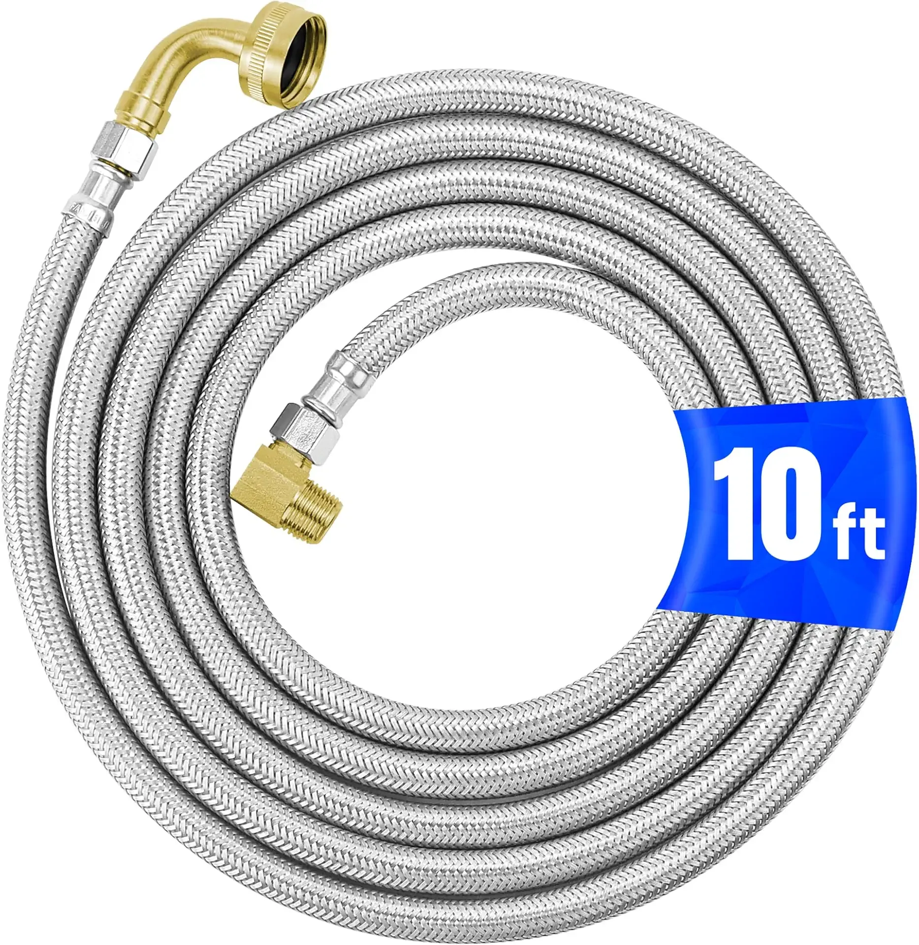 Stainless Steel Braided Dishwasher Hose, 10 FT Connector Kit | With Elbow Adapter W10685193, 3/4" FHT x 3/8", Universal Dishwasher Supply Line Kit for All Dishwashers by AMI PARTS