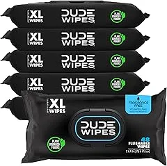 DUDE Wipes Unscented Flushable Wipes - Extra-Large Adult Wet Wipes for Sensitive Skin - 6 Pack (288 Count) - Infused with Vitamin E and Aloe - Septic and Sewer Safe DUDE Wipes Unscented Flushable…