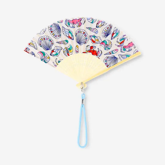 Foldable bamboo fan with strap - Sea theme