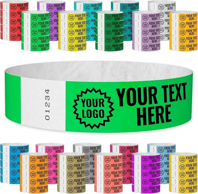 WristCo Neon Green Custom Imprint Wristbands - 100 Count Tyvek ¾” x 10”- Add Any Text Logo and Image & Receive Printed Wrist Band Bracelets for Events…