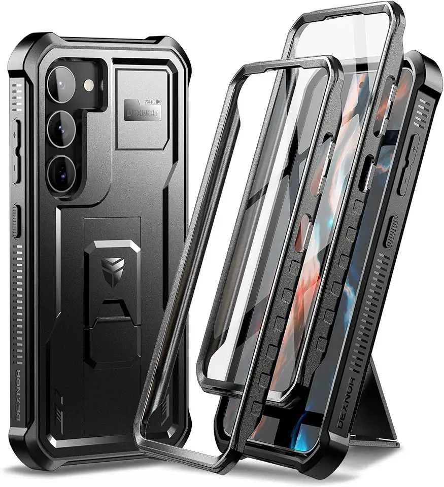 Dexnor Full Body Case for Samsung Galaxy S23 5G/6.1 inches, [Extra Front Frame] Heavy Duty Military Grade Protection Built-in Screen Protector and Kickstand for Galaxy S23 5G,Black