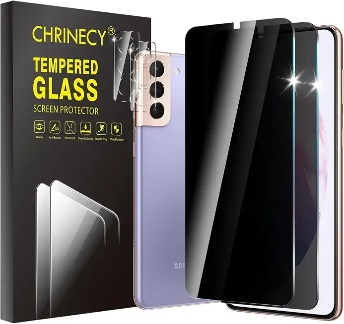 2+2 Pack Privacy Screen Protector for Samsung Galaxy S21 Plus 5G | With Camera Lens Protectors, 9H Tempered Glass, Anti-Spy, Case Friendly, Easy Installation