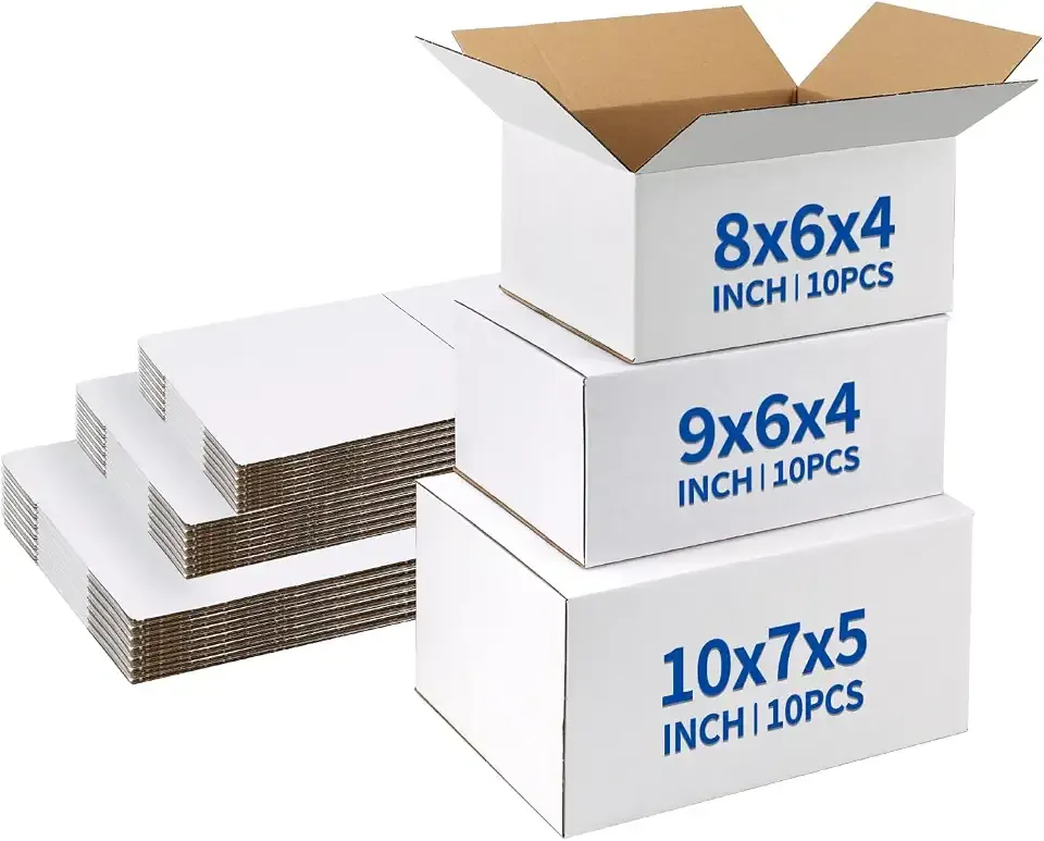 CRUGLA Assorted Sizes Shipping Boxes 30 Pack (10x7x5, 9x6x4, 8x6x4), White Corrugated Cardboard Mailers, Each 10 PCS Small Boxes for Small Business Packaging, Shipping & Storage