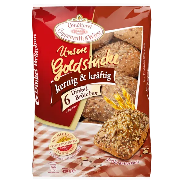 Coppenrath & Wiese Unsere Goldstücke Dinkelbrötchen, Roggenbrötchen oder Laugenbrötchen tiefgefroren 490-400 g Packung