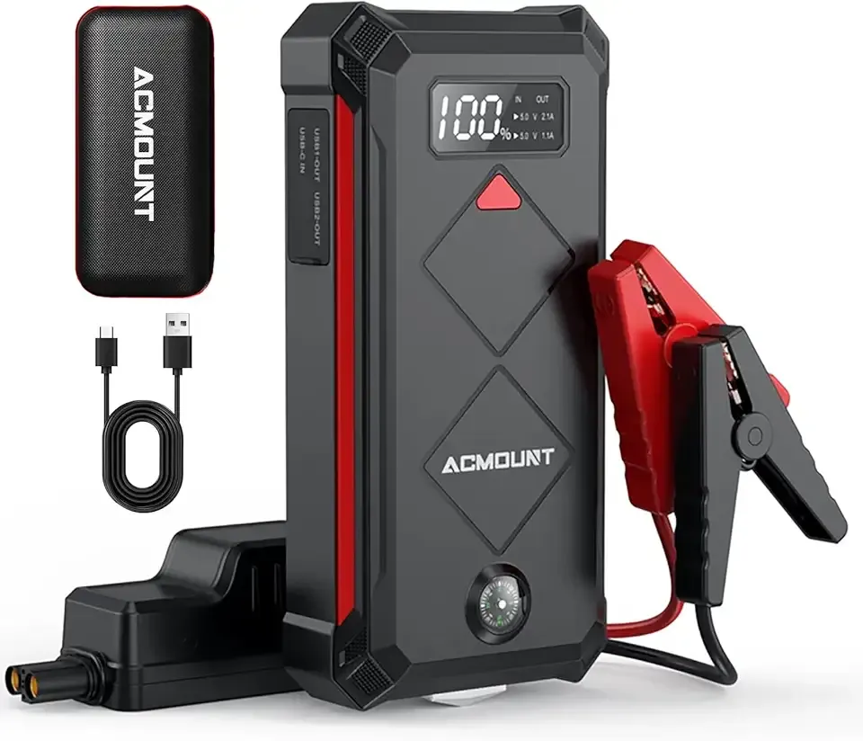 Acmount P100 Car Jump Starter, 5000A Peak Lithium Jump Starter Battery Pack for Up to 10.0L Gas or 8.0L Diesel Engine, Safe 12V Portable Battery Starter Power Pack with LED Screen & LED Light