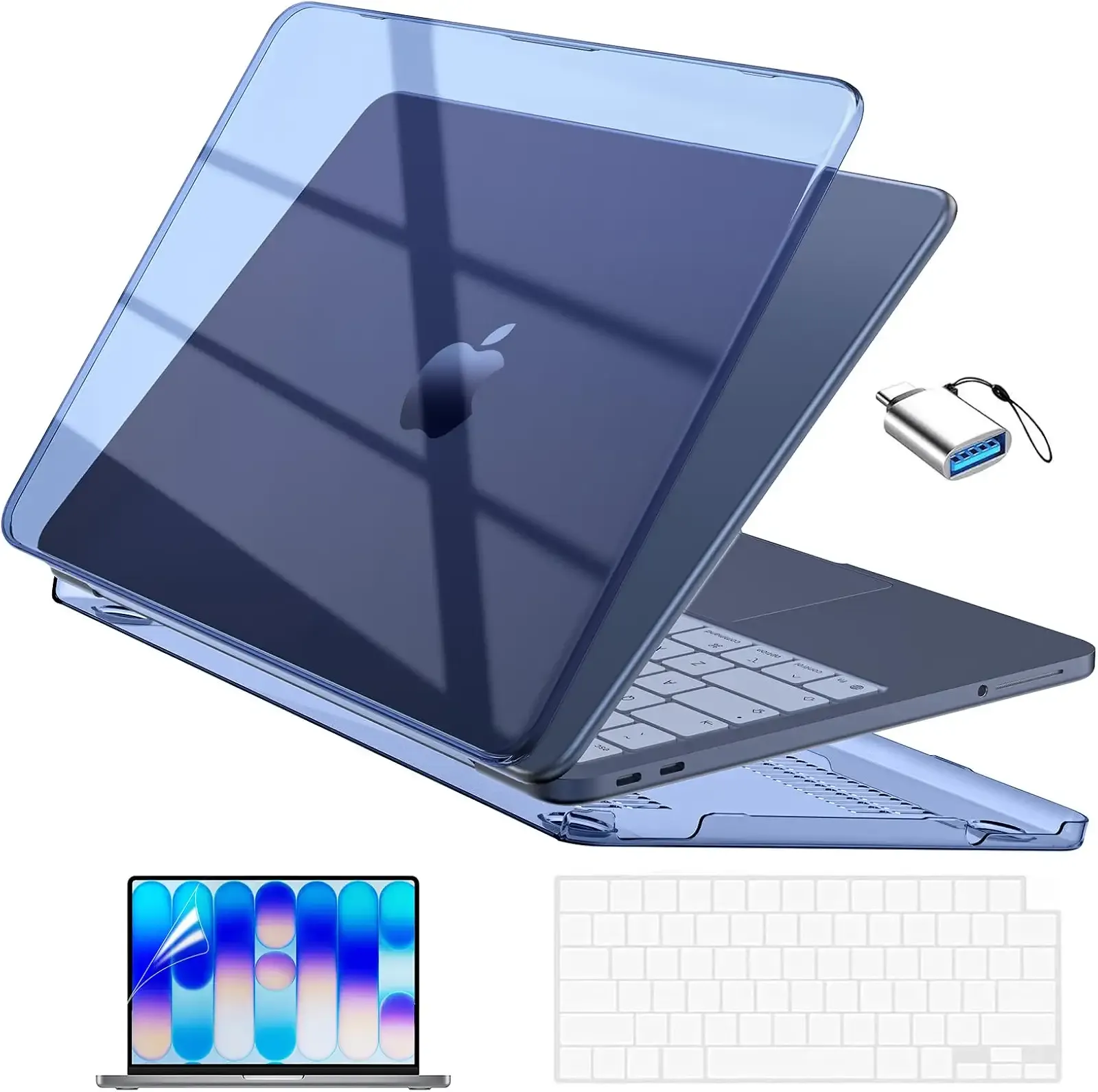 EooCoo for MacBook Neo Case 13 inch 2026 Model A3404 with A18 Pro Chip, Scratch Resistant Protective Hard Shell Case & Keyboard Cover & Screen Film & Type C, Crystal Indigo