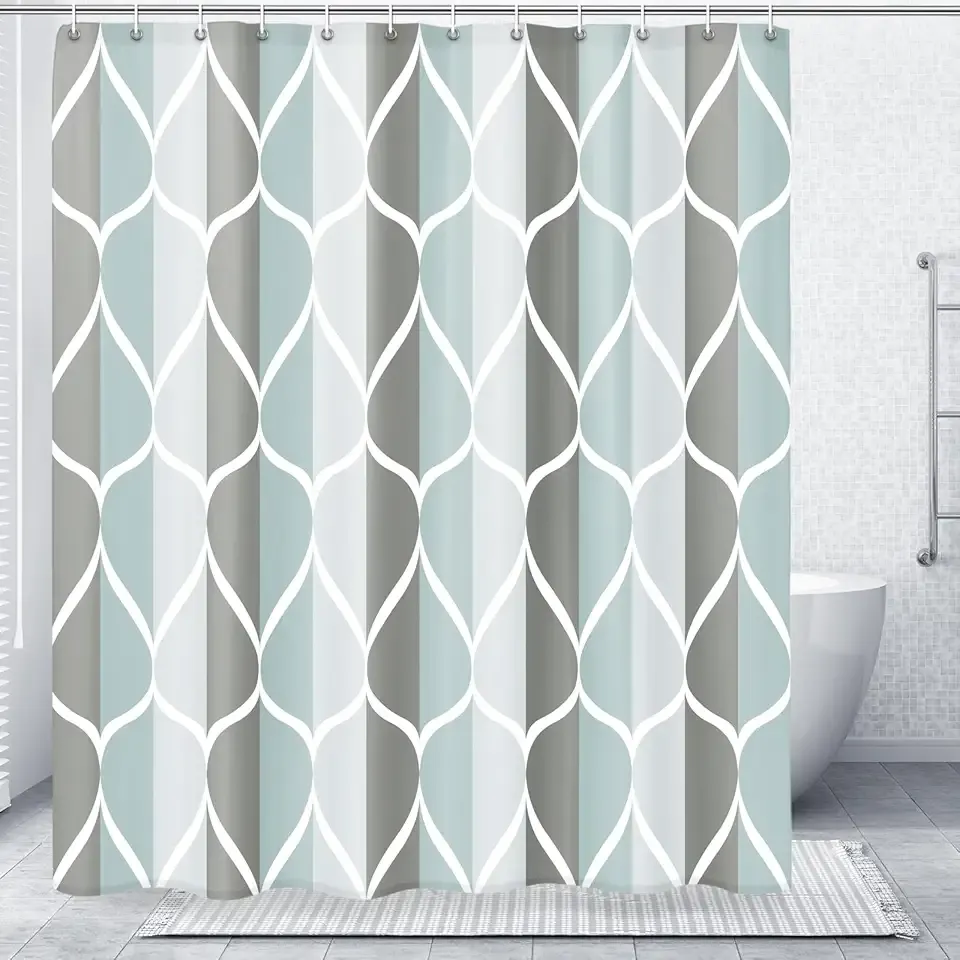 Gelbchu Grey Blend Shower Curtain for Bathroom, Water Repellent Geometric Shower Curtain Set with 12 Hooks, Machine Washable Polyester Fabric, 72 x 72 Inches, Gray
