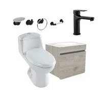 Combo Smart: Sanitario Smart Alongado Blanco De Una Pieza + Mueble Elevado Aluvia 60 Cm Cenizo + Grifería Cascade Negra Corona