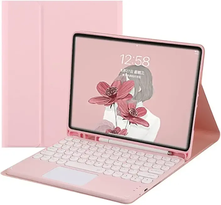 HENGHUI Touch Keyboard Case for Galaxy Tab S6 Lite 10.4 inch 2024/2022/2020 Keyboard Case with Touchpad Detachable Keyboard Cute Round Key Color Keyboard Cover (Pink)