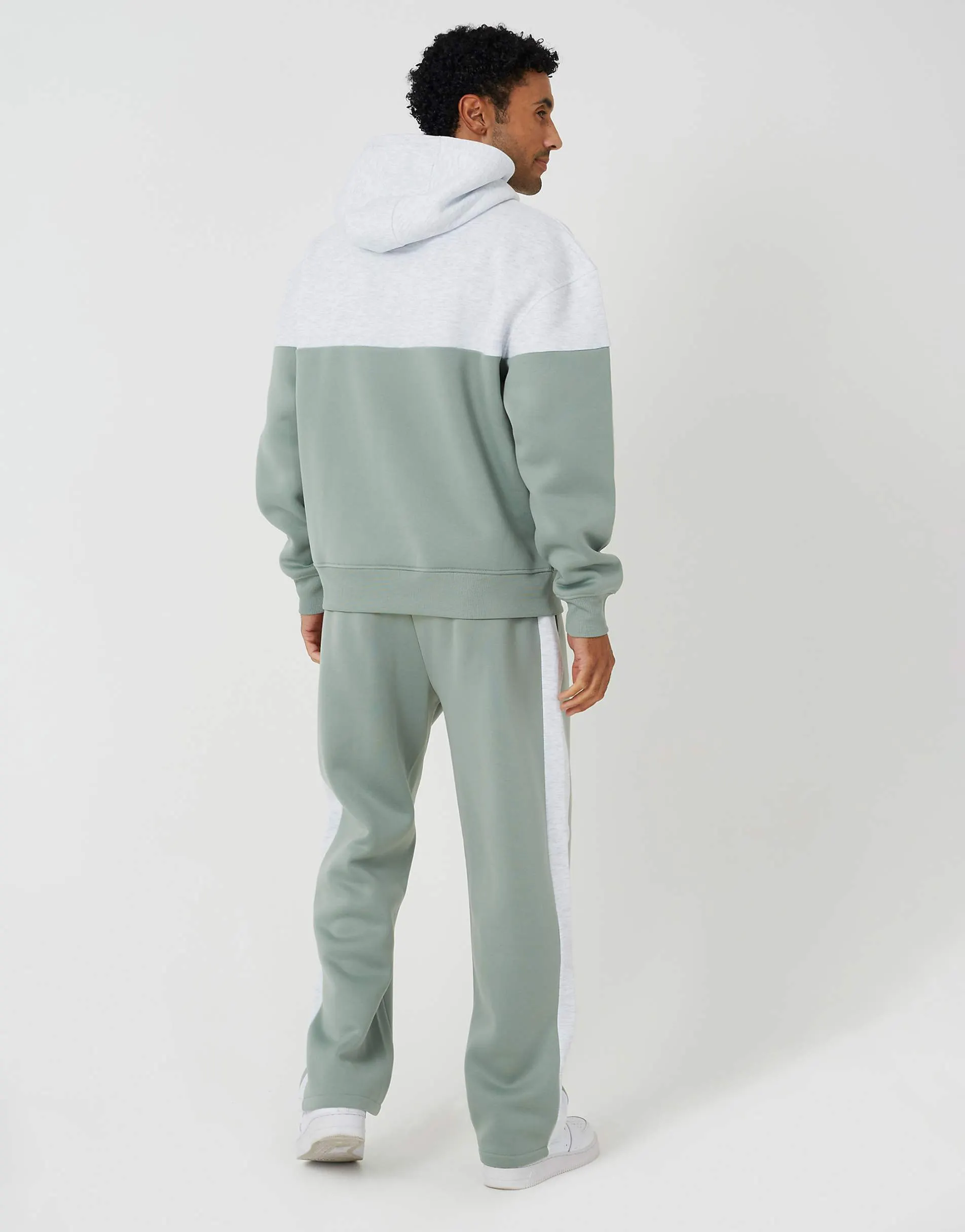 Brave Soul Relaxed fit colourblock hoodie & wide leg jogger co-ord in ecru