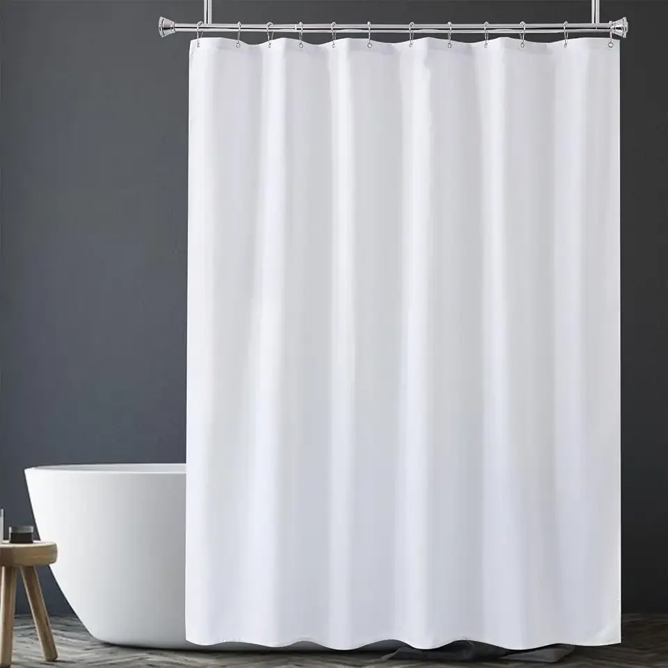 White Shower Liner Cloth Waterproof, White Shower Curtain Liner Fabric with Weighted Stones, Washable Shower Curtain and Liner 2-in-1, 120G Heavy Duty, 12 Grommet Holes, 72 x 72 Inches